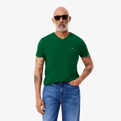 LACOSTE - Polera Hombre Cuello V Algodón Pima Ligero Verde
