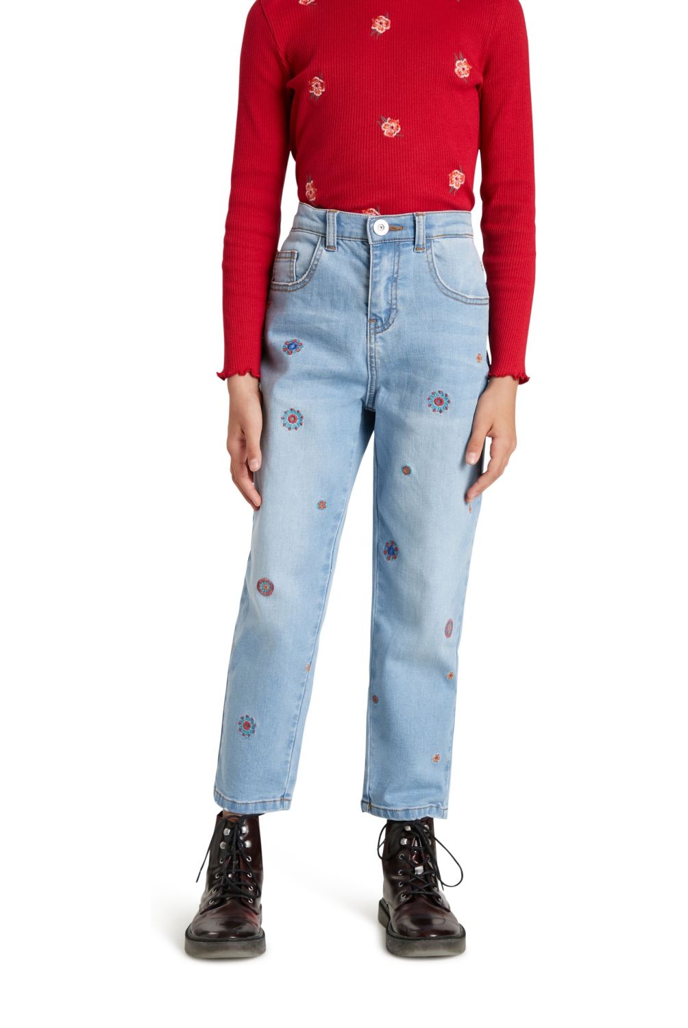 DESIGUAL - Jeans Vaquero Mom Fit Bordado Niña Desigual