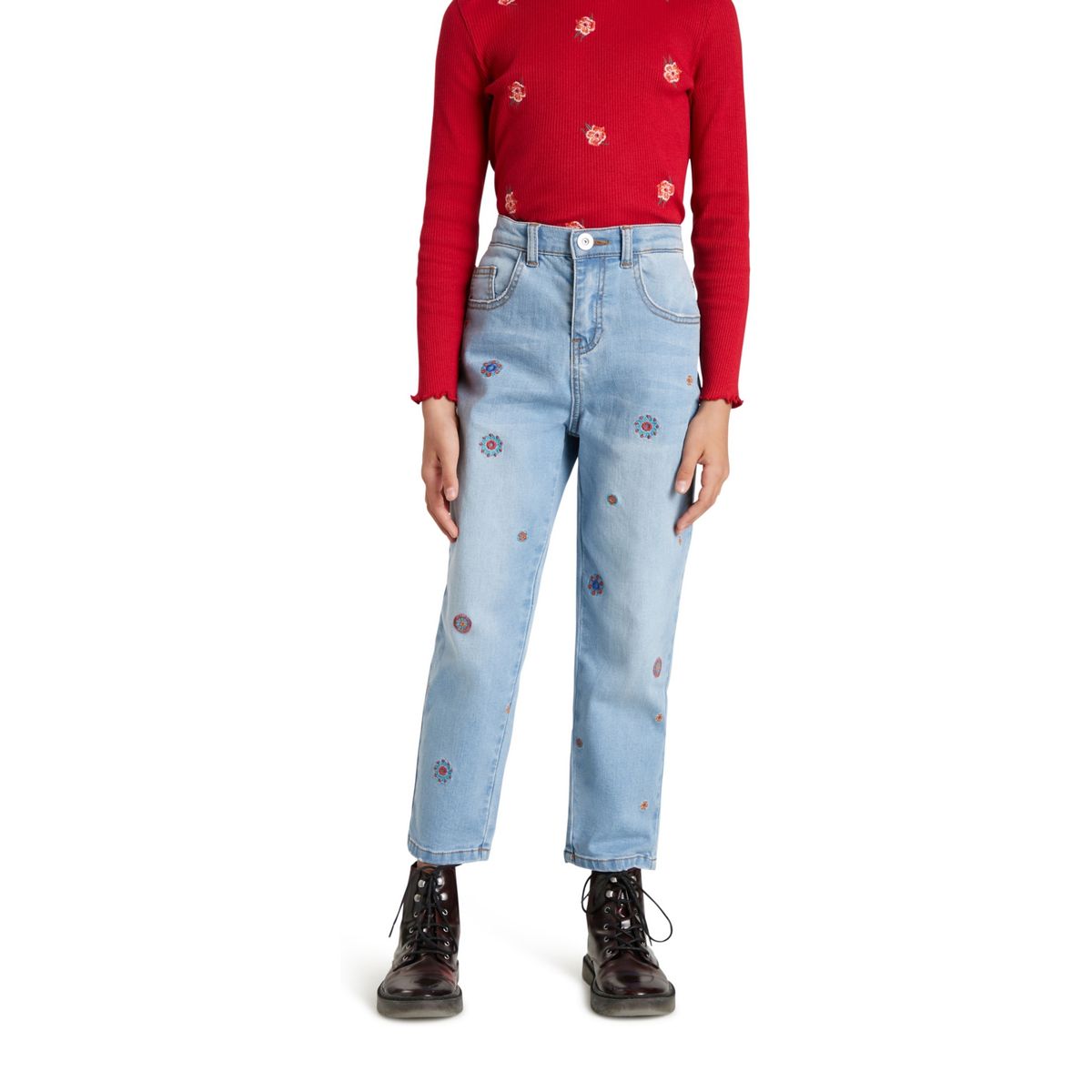 DESIGUAL - Jeans Vaquero Mom Fit Bordado Niña Desigual