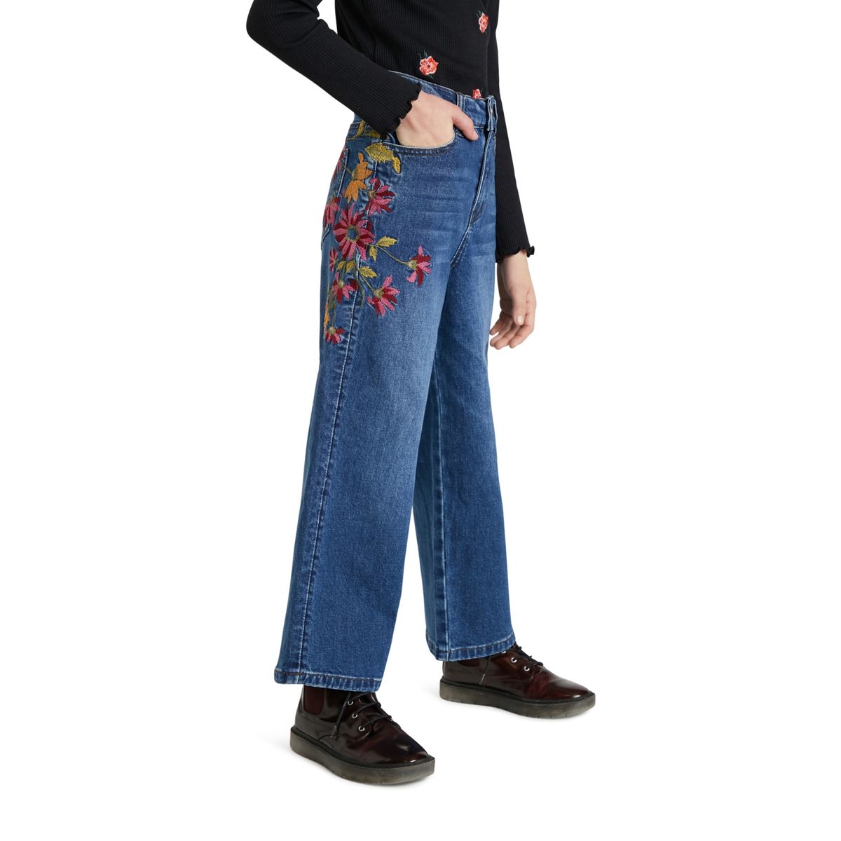 DESIGUAL - Jeans Vaquero Wide Leg Bordado Niña Desigual