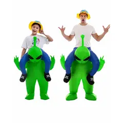 GENERICO - Disfraz Inflable de Alienígena Verde para Adulto 160–180 cm para Fiestas y Halloween