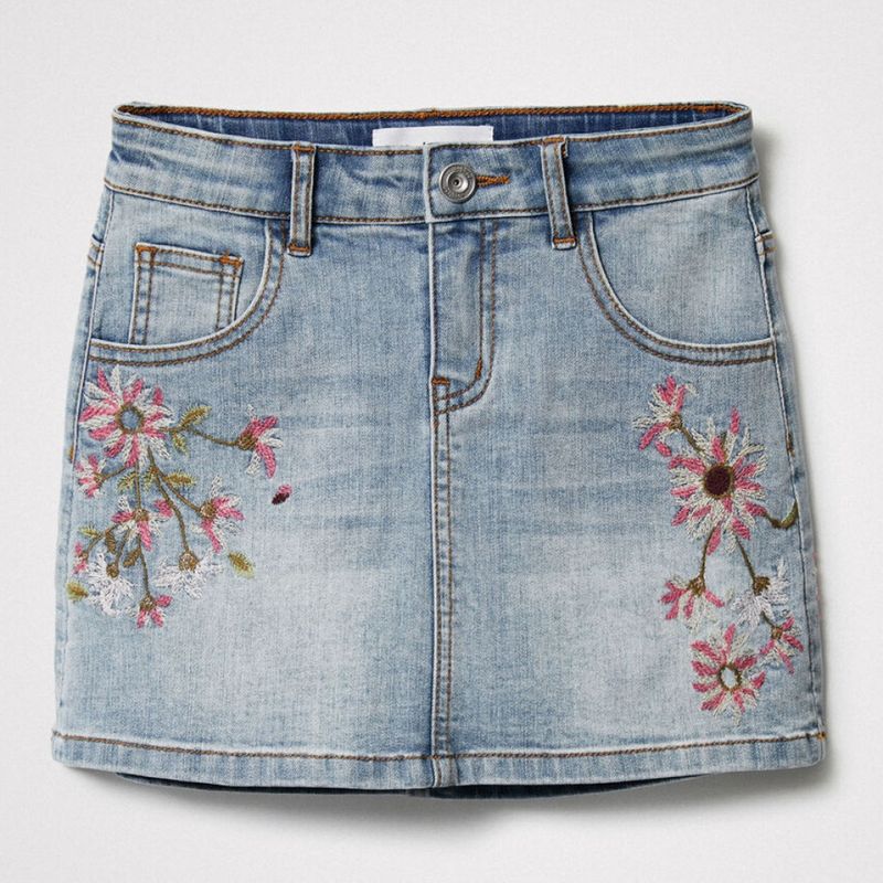 DESIGUAL - Desigual Falda Corta Vaquera Flores Niña