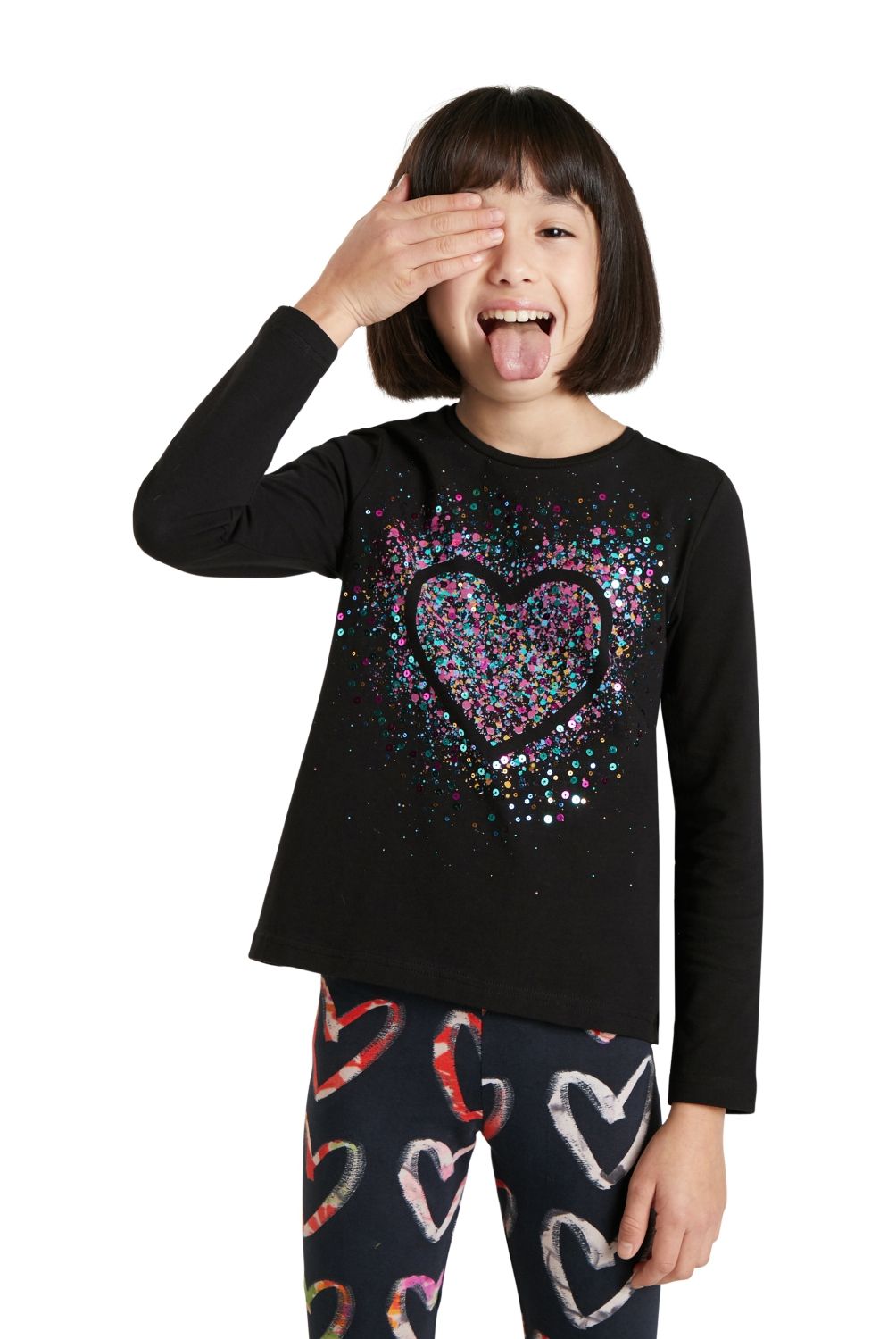 DESIGUAL - Polera Corazón Lentejuelas Niña Desigual