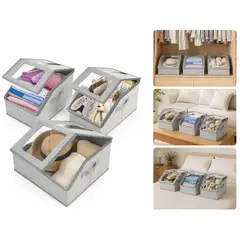 EVERSO - Set 3 Cajas Organizadoras Plegables para Ropa, Juguetes y Accesorios con Ventana
