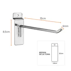 STOREFIX - PACK DE 10-PCS GANCHERA A PANEL RANURADO 15 CM - EXHIBIDOR