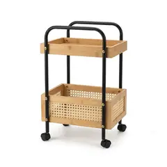 GENERICO - Carro Organizador 2 Niveles Bambú Con Ruedas Baño Cocina