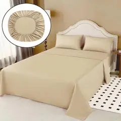 GENERICO - Juego De Sabanas 100% Algodón De 2 Plazas + 2 Funda Para Almohada 50x70cm Beige