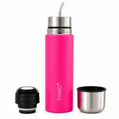 TAWO - Termo Mate Acero Inoxidable Autocebante 2 en 1 750 Ml Hermetico Antiderrame - Fucsia