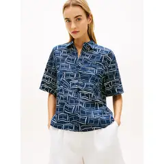 TOMMY HILFIGER - Camisa De Lino Relaxed Fit Azul