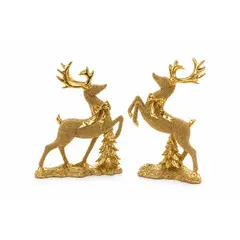 GENERICO - Set 2 Renos Decorativos Dorados de Porcelana con Piedras Brillantes