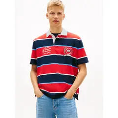TOMMY HILFIGER - Polo A Rayas Estilo Rugby Relaxed Fit Rojo Tommy Jeans