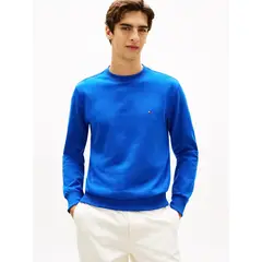 TOMMY HILFIGER - Polerón Solid Con Cuello Redondo Azul