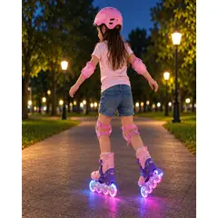 MYLHOGAR - Patines en Linea Talla M con Luces LED Kit Proteccion Rosa y Morado
