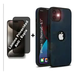 GENERICO - Carcasa Cuero Premium Para iPhone todos + Lámina Espía Azul Oscuro 15 Pro