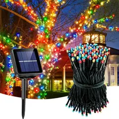 IRM - Luces Solares Navidad Guirnalda 10 Metros 100 LED Multicolor Exterior Jardin Terraza Arbol Navidad