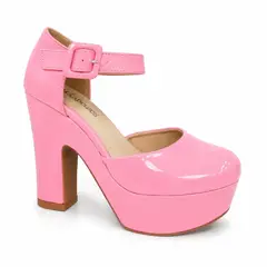 GENERICO - Tacones Plataforma Charol Rosa Fucsia Correa Hebilla Zapatos