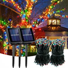 IRM - Pack X3 Luces Solares Navidad Guirnalda 10m 100 LED Multicolor Exterior Jardin Terraza Arbol IP65
