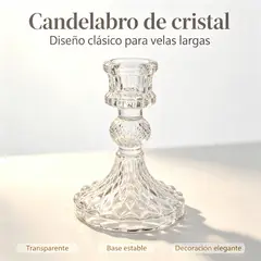 GENERICO - Candelabro clásico de vidrio tallado para vela larga