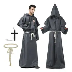 KUANGYE - Túnicas Disfraz De Cosplay De Halloween Túnicas De Monje Medieval Traje De Mago Ropa De Sacerdote