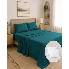 MYLHOGAR - Set Sabanas King Size 6 Pzs Mas 2 Almohadas Relleno Fuelle 30 cm Cama