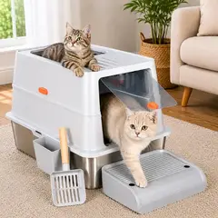 GENERICO - Arenero Acero Inoxidable Para Gatos Extragrande Con Pala