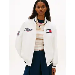 TOMMY HILFIGER - Chaqueta Varsity Oversize Con Logo Blanco Tommy Jeans