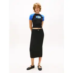 TOMMY HILFIGER - Falda Bodycon Midi Con Logo Negro Tommy Jeans