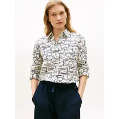 TOMMY HILFIGER - Camisa De Lino Relaxed Fit Blanco
