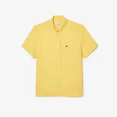 LACOSTE - Camisa Hombre De Lino De Manga Corta Amarillo