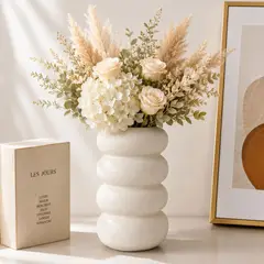 GENERICO - Florero Decorativo Blanco Moderno Cerámica Diseño Ondulado