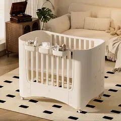 KIDSCOOL - Cuna Infantil Móvil Beige Con Ruedas y Cestas