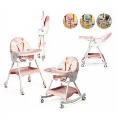 EVERSO - Silla de Comer Bebé 3 en 1 Convertible con Ruedas y Bandeja Rosado