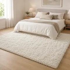ARMONIA - Alfombra Shaggy Pelo Medio Blanca Antideslizante 180x200 Calidad Premium