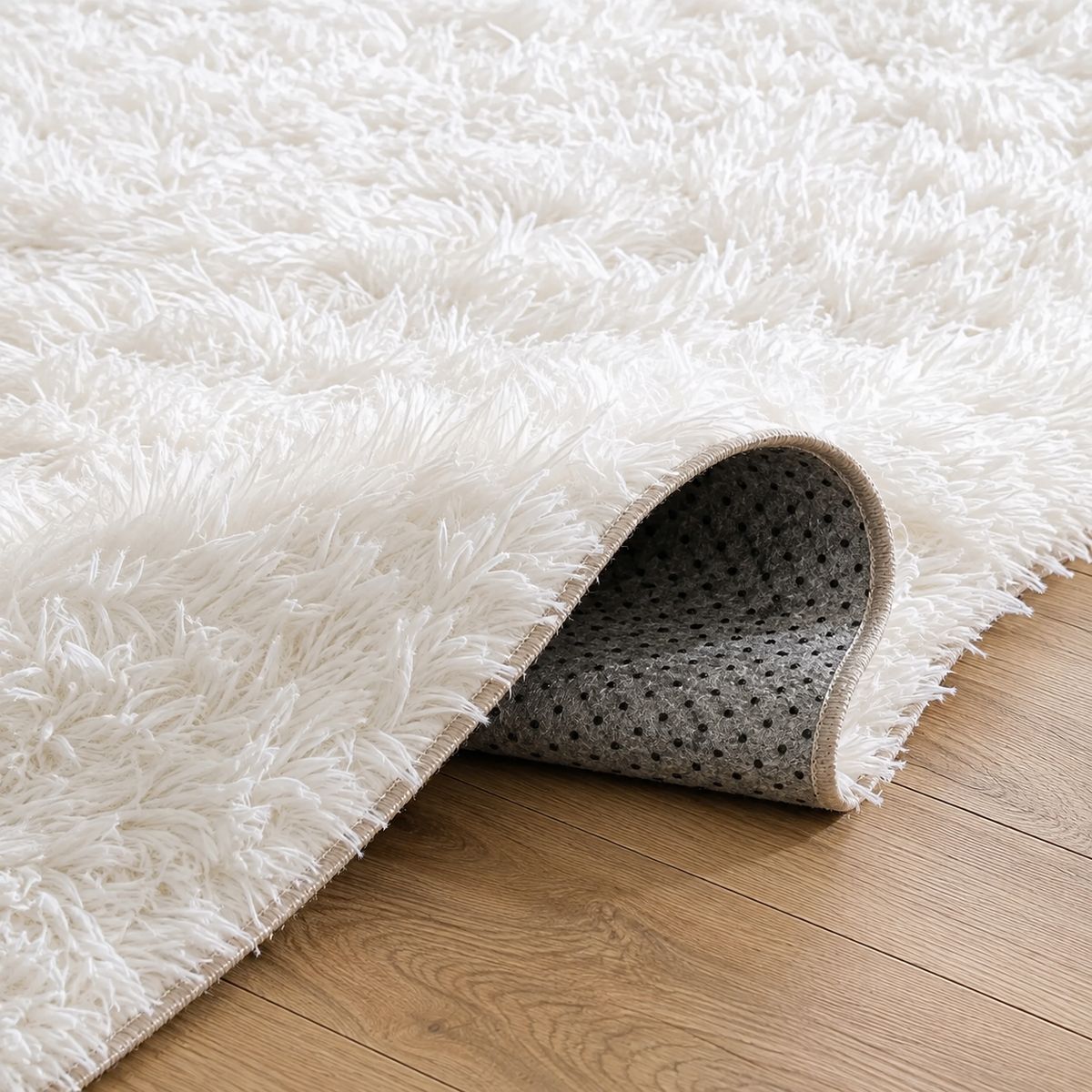 ARMONIA - Alfombra Shaggy Pelo Medio Blanca Antideslizante 180x200 Diseño Moderno