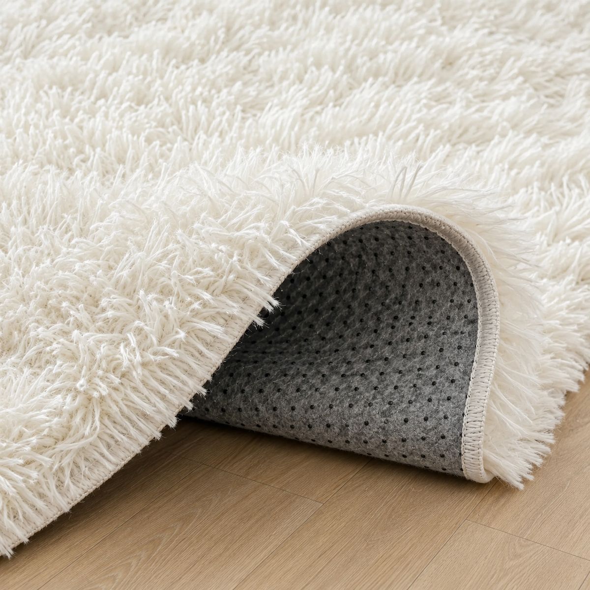 ARMONIA - Alfombra Shaggy Pelo Medio Blanca Antideslizante 180x200 Diseño Moderno