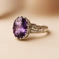 MERY SATT - Anillo Solitario de Amatista Natural Ovalada 12