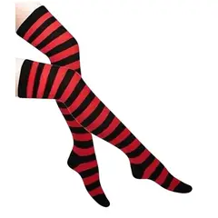 GEN - Calcetas Largas Panty Medias Bucaneras Rayadas Rojo Con Negro
