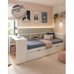 KASITA - Cama Funcional 1 Plaza Con Escritorio 2 Cajones 230x117x75cm