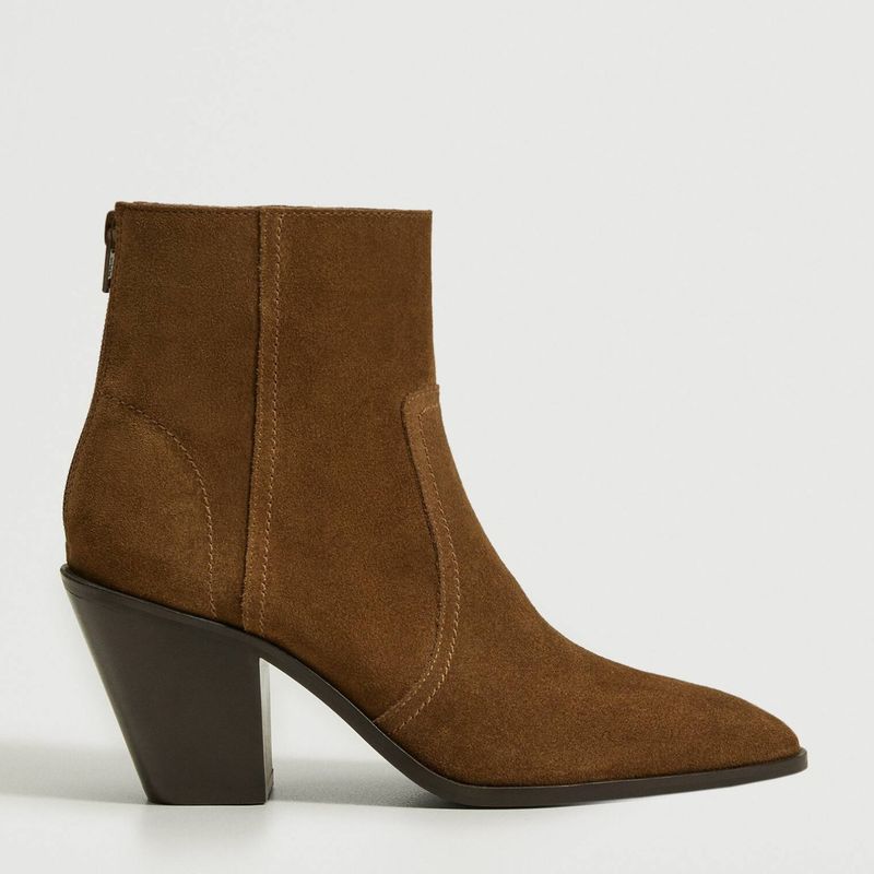 MANGO - Bota Vaquera Mujer Cuero Café Mango