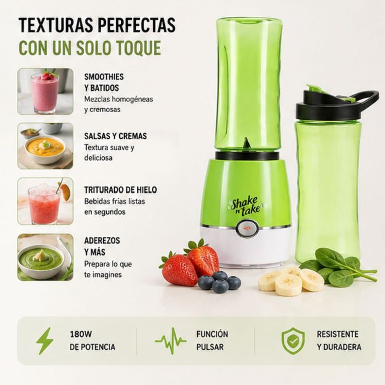Batidora Portátil Shake Antake 3 con 2 Vasos – Prepara, lleva y disfruta