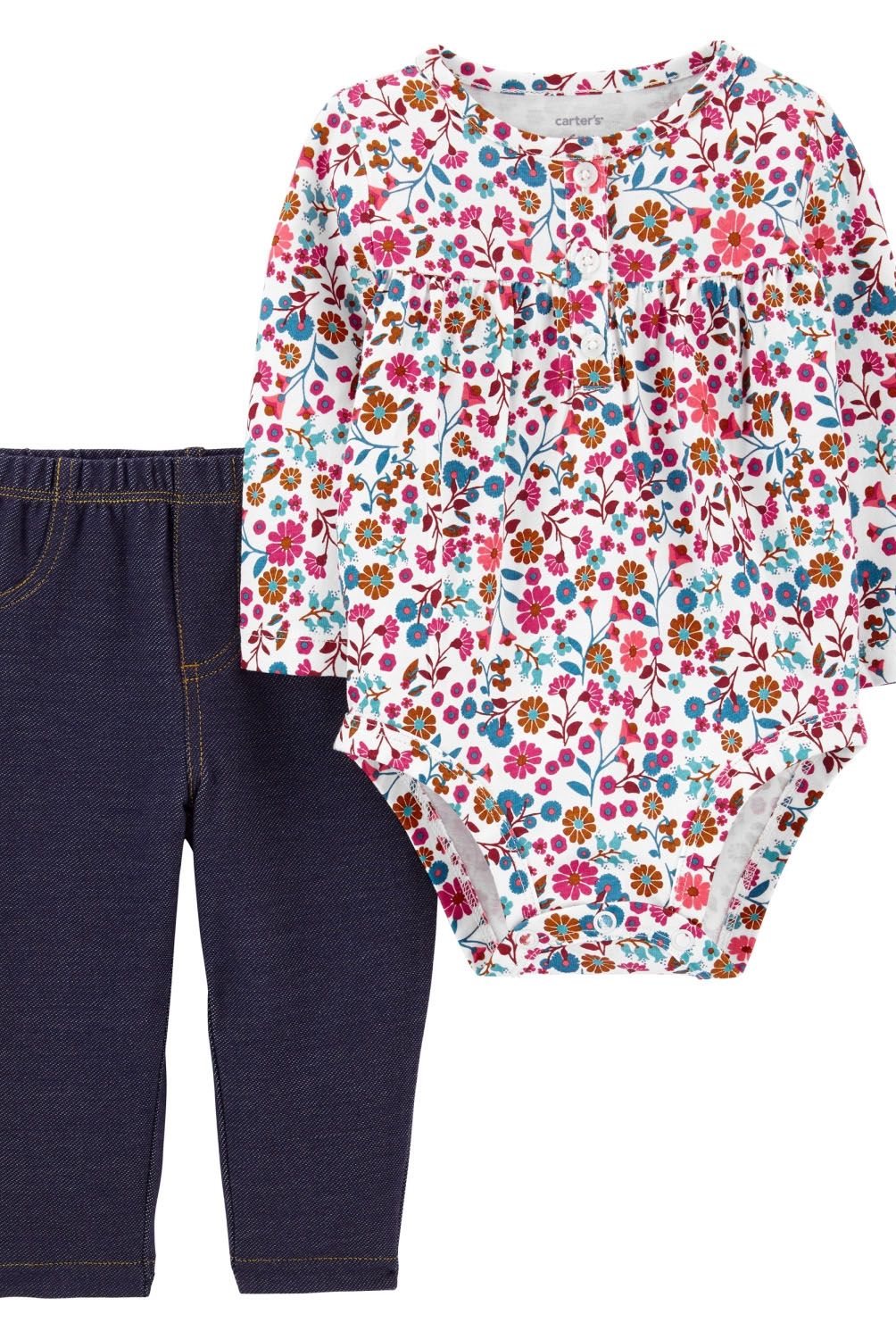 CARTER'S - Conjunto 2 Piezas Pantalon Tipo Calza De Denim Y Body Floral Bebe Niña