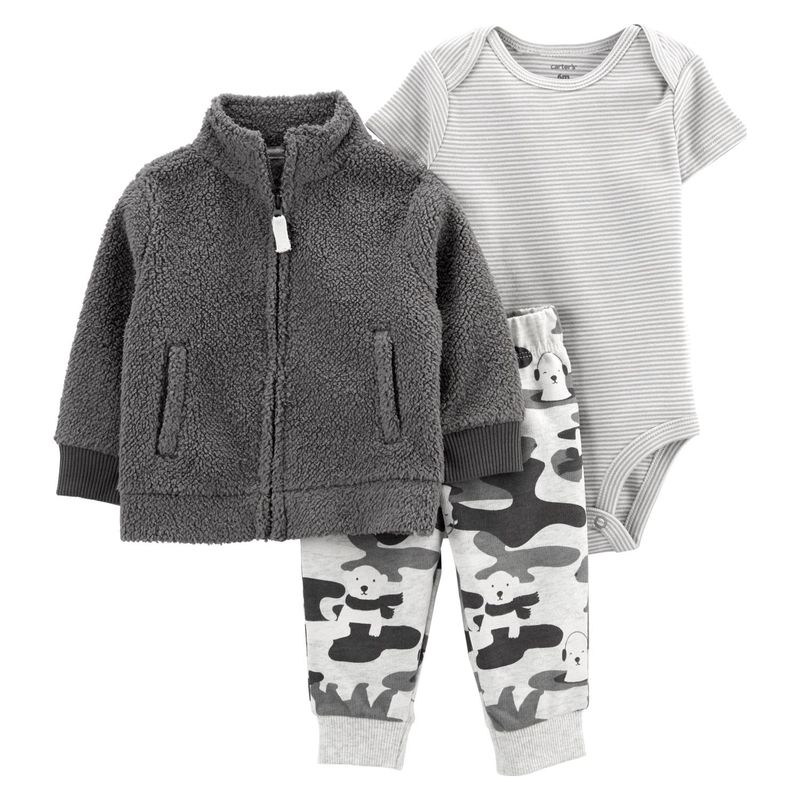 CARTER'S - Conjunto 3 Piezas Chaqueta Sherpa, Pantalón De Buzo Y Body Bebe Niño