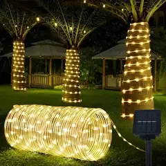 IRM - Manguera Luces Solares Navidad 20 Metros 200 LED Calida Exterior Jardin Terraza Arbol IP65 Autonoma