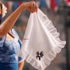 UTILISIMO - Pañuelo Baile Cueca 28cm con Vuelo Bordado Pareja Bailando Algodón Fiestas Patrias
