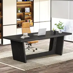 DELUXE - Escritorio Ejecutivo Acabado Tipo Madera Premium 180 Cm Negro