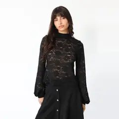NATALIA SEGUEL - Polera Pili Negro Encaje |