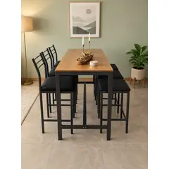 RECUTEX - COMEDOR METAL MADERA BAR STYLE 3 SILLAS ALTAS +3 PISOS TIPO TABURETE