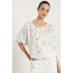 LIOLA - Blusa broderie flores, crudo