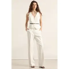 LIOLA - Pantalon recto con cinturon, crudo