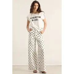 LIOLA - Pantalon palazzo, lunares, crudo